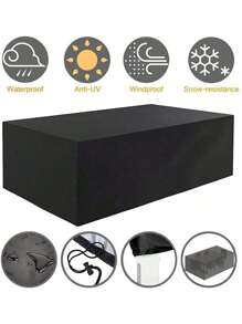 Housse Salon de Jardin Différentes Tailles Protection Bache Table de Jardin Mobilier Extérieur Imperméable Coupe-Vent Anti-UV Résistant Au Froid Housse de Meuble Tissu Oxford Noir 152*104*71