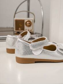 Fashionable Girls' Princess Shoes With Bow Decoration, Versatile Flat Shoes For Spring & Summer - Silver - View 11