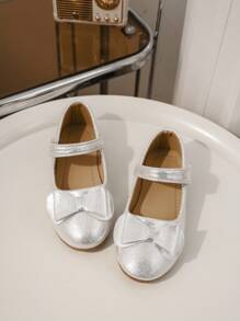 Fashionable Girls' Princess Shoes With Bow Decoration, Versatile Flat Shoes For Spring & Summer - Silver - View 9