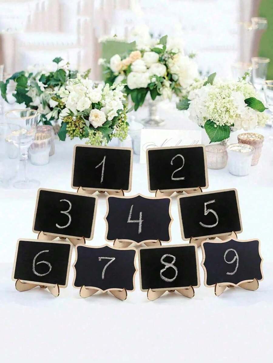 10 قطعة/مجموعة لوحات صغيرة بالطباشير مع حوامل، لوحات طباشير خشبية صغيرة، لوحات رسائل، مناسبة لحفلات الزفاف وأعياد الميلاد وأرقام الطاولات واللافتات الغذائية وديكورات المناسبات الخاصة، وملصقات كعكة الجبن