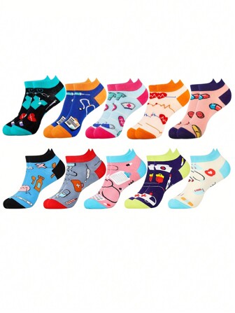 5 pares de calcetines tipo tobilleros multicolor con tema de enfermera, regalos de calcetines divertidos de enfermera adecuados para médicas, personal médico, asistentes dentales