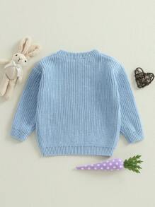 Toddler Easter Sweaters Bunny Ear Pattern Letter Long Sleeve Round Neck Ribbed Knit Jumper Tops