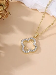 1pc Hollow Lucky Four-Leaf Clover Pendant Necklace, Women Holiday Gift, Everyday Jewelry - Yellow Gold - View 6