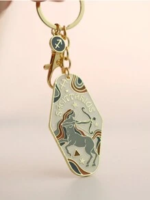 1 pièce Porte-clés signe du zodiaque Bélier/Taureau style bohème, anneau de clé d'hôtel en métal émaillé, cadeau parfait pour la famille, les amis, les collègues, les partenaires, les anniversaires, les accessoires de voiture, les breloques de sac, l'école, le style gothique mignon Y2K