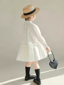 Đầm xếp ly cổ đứng dáng rộng thời trang cổ điển cho bé gái mùa xuân/thu. - trắng - Xem 2