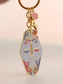 1 pièce Porte-clés signe du zodiaque Bélier/Taureau style bohème, anneau de clé d'hôtel en métal émaillé, cadeau parfait pour la famille, les amis, les collègues, les partenaires, les anniversaires, les accessoires de voiture, les breloques de sac, l'école, le style gothique mignon Y2K