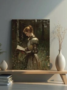 1 pièce œuvre murale vintage sans cadre et colorée, affiche de dame chevalier médiévale de l'académie sombre, impression sur canevas d'art mural de la Renaissance vintage, femme victorienne lisant un livre, idéal pour les amateurs de livres