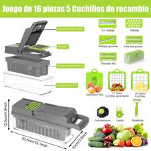Picador Verduras De 16 En 1 Con Contenedor, Cortador De Verduras, Rallador Verduras Utensilios Cocina Con Cuchillas De Acero Inoxidable Fácil De Manejar, Corta Rápidamente En Dados, Juliana Y Rodajas Para Frutas, Verduras Y Ensaladas - Multicolor - Ver 3