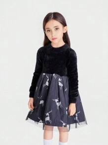 Annil Vestido de suéter para niñas, estilo de invierno, falda cálida de estilo occidental de moda negra