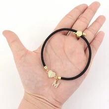 1件装经典字母心形玛丽妈妈吊坠可调节绳手链（女士款） - 黑色 - 查看 3