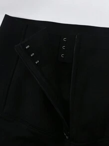 ملابس داخلية عالية الخصر قابلة للغلق بالأزرار وتنحيف القوام مع بطانة حرارية من الفليس - الأسود - مشاهدة 5