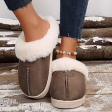 Women's Cozy Memory Foam Slippers,Fuzzy Wool-Like Plush Fleece Lined House Slippers Indoor Outdoor Slippers With Anti-Skid Rubber Sole - 全卡其 - 查看 6