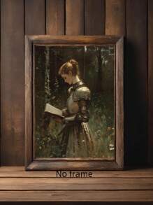 1 pièce œuvre murale vintage sans cadre et colorée, affiche de dame chevalier médiévale de l'académie sombre, impression sur canevas d'art mural de la Renaissance vintage, femme victorienne lisant un livre, idéal pour les amateurs de livres