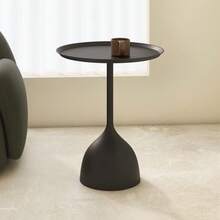 Round Drink Table Small Side Table, Modern End Table Black Weighted Base Pedestal Table For Living Room Bedroom Small Spaces - Black - View 3