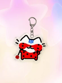 1个亚克力可爱猫咪钥匙扣：草莓猫、蓝莓猫、花猫、情侣款、太阳猫、蜜蜂猫、波点猫、可爱挂饰、汽车钥匙扣。日常包袋配饰、包袋挂饰、挂绳、钥匙扣。适合送给男朋友、女朋友、家人、医生、护士、派对礼物、手机装饰等等。汽车配饰、校园卡通 - 彩色 - 查看 20