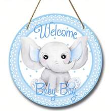 1 pieza Decoración de madera para habitación de bebé, Logo de bienvenida niña/niño, Elefante de moño rosa/azul de 8x8 pulgadas, Decoración de pared con estampado de animales, Adecuado para puertas de hospital, guirnaldas florales y decoración de habitaciones del hogar, Decoración hecha a mano para niñas/niños - multicolor - Ver 13