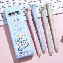 Quatre stylos effaçables avec éléphants, stylos effaçables à pointe fine de 0,5 mm avec encre noire et bleue, motif d'animaux mignons très adaptés pour une utilisation au bureau et à l'école au quotidien - 4 pièces/ensemble - Voir 9