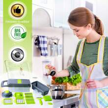 Picador Verduras De 16 En 1 Con Contenedor, Cortador De Verduras, Rallador Verduras Utensilios Cocina Con Cuchillas De Acero Inoxidable Fácil De Manejar, Corta Rápidamente En Dados, Juliana Y Rodajas Para Frutas, Verduras Y Ensaladas - Multicolor - Ver 6