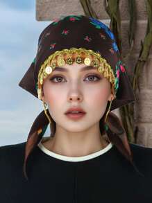 女款復古花卉三角頭巾，阿巴雅配件，柔軟希賈布 - 彩色 - 查看 15