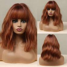 Red Copper Ginger Wigs With Bangs Water Wave Natural Daily Hair For Women Heat Resistant - Coral Orange - View 6