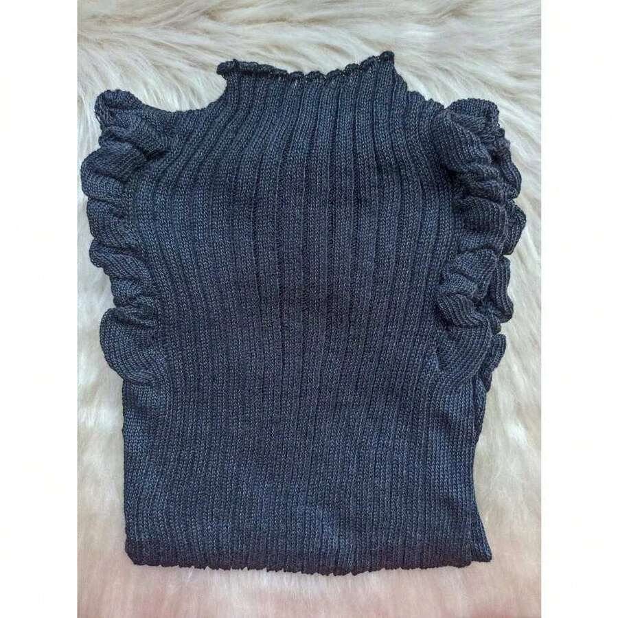 Women's Blouse Garrafinha / Ribbed Knit / Ruffle / Modal Women's Blouse - 黑色 - 查看 1