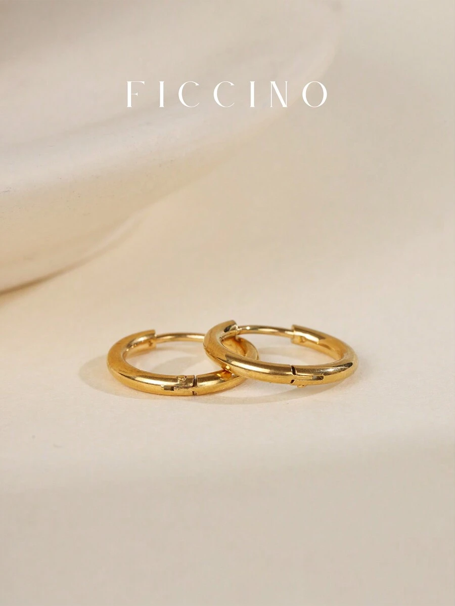 FICCINO FICCINO Classic Plain Hoop Earrings, Titanium Steel Gold Plated Women's Earrings, Simple Daily Wear Jewelry Gift For Valentine's Day Anniversary, Comes With Gift Box,Mom,Mother,Mother's Day,Gift