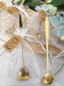 54pcs/36pcs/18pcs Gold Stainless Steel Tea Spoon Favor Set With Gift Cards & Tulle Bag, Coffee Cake Dessert Stirring Spoons, Ideal For Wedding, Bridal Shower, Guest Tea Party, Home Kitchen Party Favors
