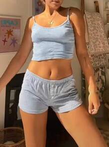 Women Y2k Pajamas Sets Floral Spaghetti Strap Crop Tank Tops + Sleep Shorts Lounge Sets 2 Piece Lace Trim Sleepwear Suit Sleeveless Camisole Tops Lingerie Sets Pjs Matching Outfits Summer Beachwear Homewear - 藍色 - 查看 2