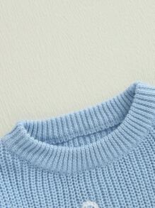 Toddler Easter Sweaters Bunny Ear Pattern Letter Long Sleeve Round Neck Ribbed Knit Jumper Tops
