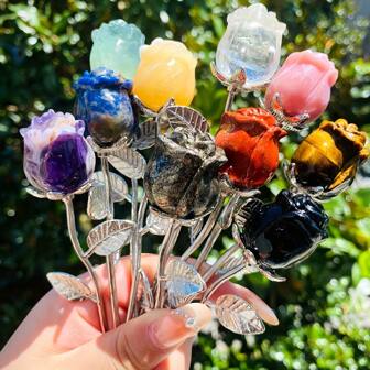 1 件，天然水晶雕刻玫瑰花，宝石花卉工艺，永恒爱情象征，手工家居装饰礼物，送给妻子和女朋友