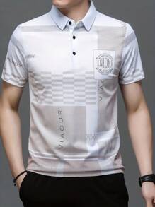Men's Summer Short Sleeve Ice Silk Polo Shirt,Men's Summer Plaid Short Sleeve Button Down Shirt - 白色 - 查看 2