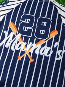 Baby Boy Letter & Number Baseball Print Striped Romper