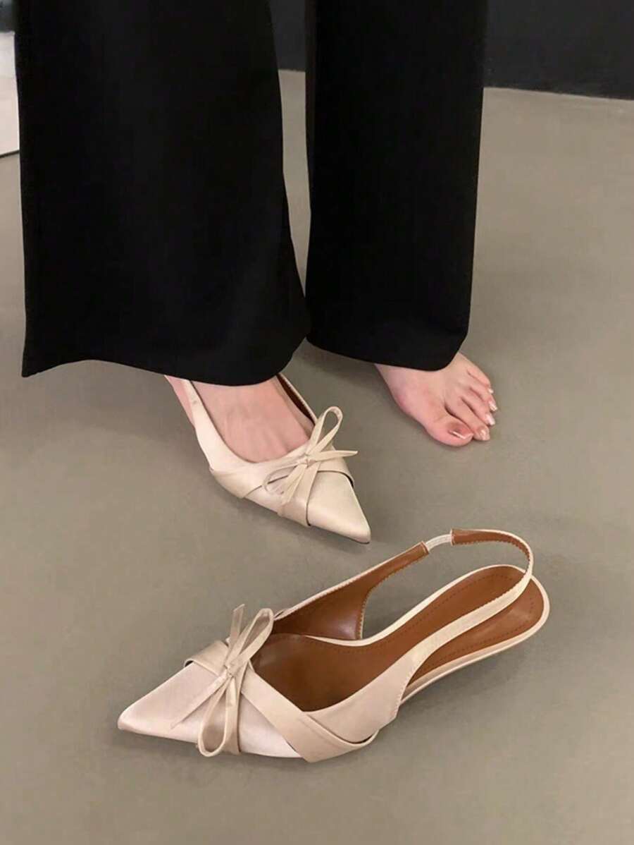 Giày sandal cao gót mũi nhọn màu đen kiểu Pháp, quai hậu, mẫu mới mùa hè 2024, giày nữ thanh lịch, sang trọng, dự tiệc, gót nhọn.