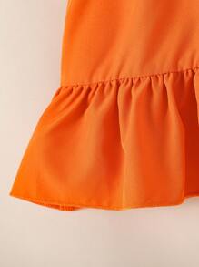 Young Girl Bohemian Style Puff Sleeve Patchwork Dress - Orange - View 3