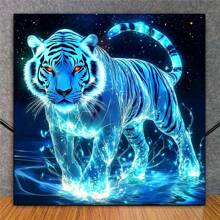 JOZYSH 5D Diamond Painting Kit - Glow-In-The-Dark White Tiger, Grote Frameloze DIY Craft, Ronde & Vierkante Diamanten Strass, Acryl Edelstenen Kunst Voor Thuis Muurdecoratie, Geschikt Voor Beginners