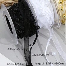 3m Cinta de perlas artesanal, cinta con flores para ramos, cinta de regalo, cinta de organza para decorar cajas de pasteles DIY (no incluye carrete de plástico), Navidad - Beis - Ver 3
