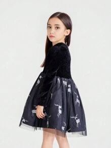 Annil Vestido de suéter para niñas, estilo de invierno, falda cálida de estilo occidental de moda negra