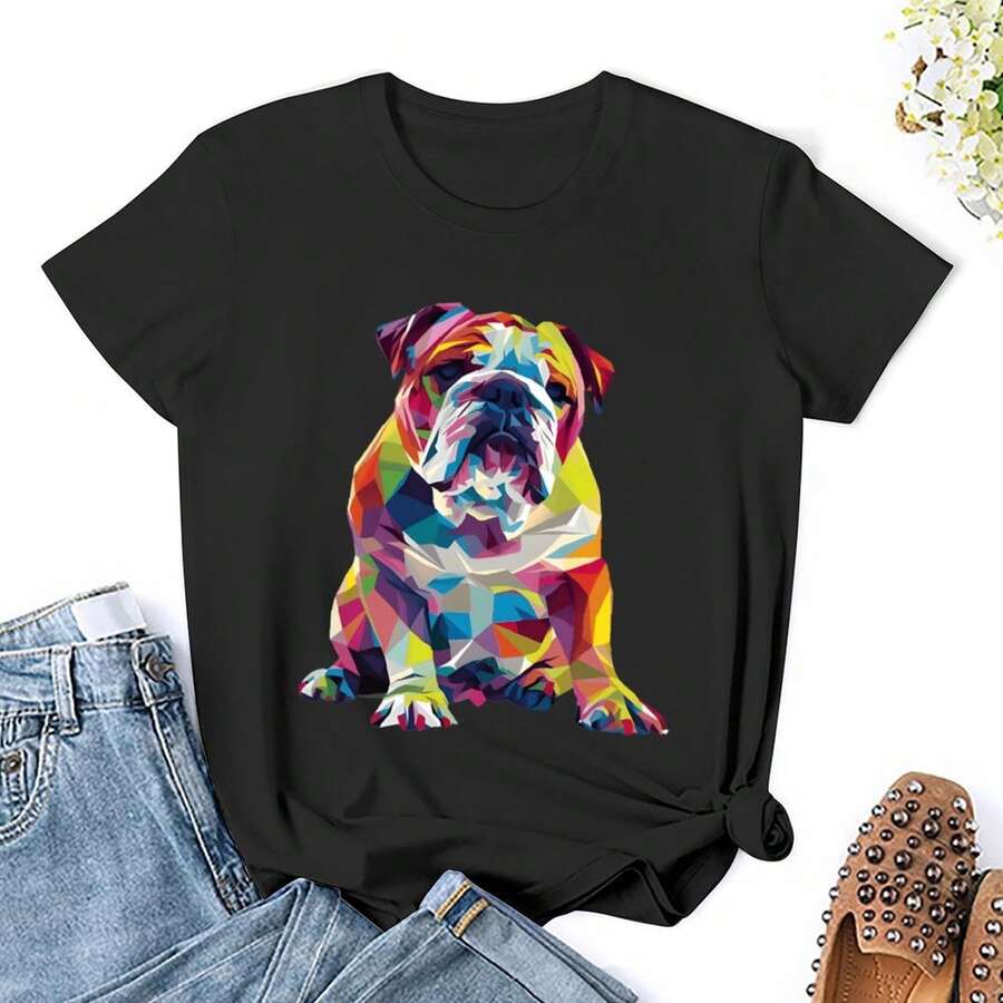 Women Colored Shar Pei T Shirts Shirt Short Sleeves T Shirt Casual T Shirts Novelty Shirt Graphic Tees Clothes Top - Black - View 1