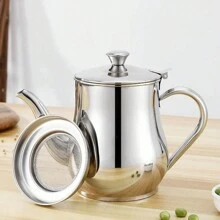 1pc Stainless Steel Oil Pot With Filter, Household Oil Bottle, Sauce Pot With Separation Filter, Suitable For Liquid Seasoning Storage, Kitchen Oil Dispenser With Lid And Press-Open Design - Silver - View 3