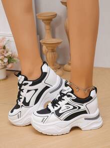 Brown Casual Women's Platform Sneakers, New Versatile Thick Sole Sport Shoes For Petite