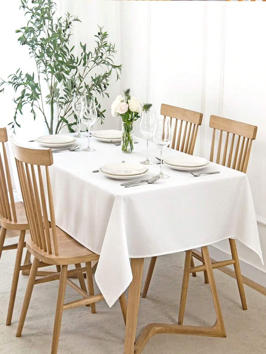 1 pieza Mantel de lino sintético suave, ligero y resistente al agua con textura, múltiples tamaños rectangular lavable decorativo para mesa de comedor, adecuado para bodas, banquetes, interior, exterior y decoración diaria - Blanco - Ver 1