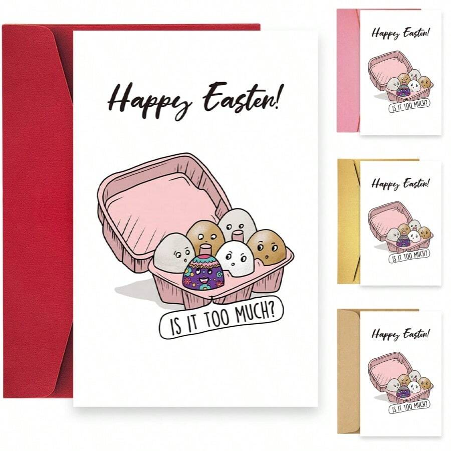1pc Cute Happy Easter Card, Funny Easter Card With Envelope, Is It Too Much, Colorful Easter Eggs Card - Multicolor - View 1
