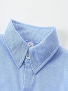 KIMOCAT Baby Boy Solid Color Long Sleeve Bodysuit, Autumn/Spring - Blue - View 3