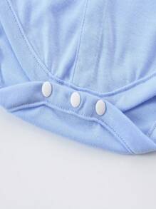 KIMOCAT Baby Boy Solid Color Long Sleeve Bodysuit, Autumn/Spring - Blue - View 5