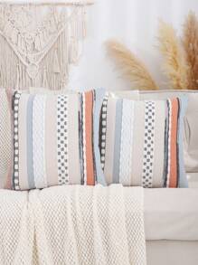 1pc Striped Jacquard Cushion Cover, Woven Fabric Decorative Throw Pillow Case For Home - Multicolor - View 14
