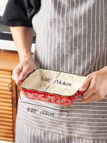 Loyang Keramik Motif Bunga Vintage Merah yang Dilukis Tangan dengan Pegangan, Peralatan Masak Persegi untuk Dapur, Cocok untuk Salad, BBQ, Ayam Panggang, Kue, dan Pizza, Aman untuk Oven dan Microwave - Merah - View 14