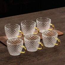 12/6/4/2pcs 120ml Dragon Scale Patterned Glass Cup, High Quality Glass Cup, Tea Cup, Hot & Cold Drink Cup, Suitable For Tea, Coffee, Home, Office, Cafe, Ramadan - Clear - View 5
