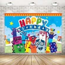 Fondo de Numberblocks para suministros de fiesta de cumpleaños, Pancarta de números verdes para decoración de fiesta de cumpleaños - Multicolor - Ver 1