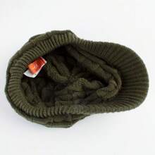 1pc Unisex Winter Hats With Visor Warm Ski Hat Stylish Knitted Hat For Men And Women - Small Red Flag Knitted Cap-army Green - View 4