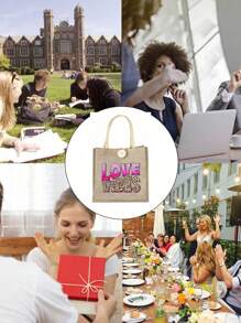 Love Themed Leopard Print Handbag, Love Vibes Letter Pattern, Reusable Printed Women's Handbag, Double Handle Shopping Backpack, Large Capacity Shoulder Bag, Casual Handbag, Christmas Storage Bag, Suitable For Commuting, School And Shopping, Convenient For Outdoor Use, Perfect For Gifting To Friends And Family, Teachers, Holidays And Festivals, Valentine's Day Gift